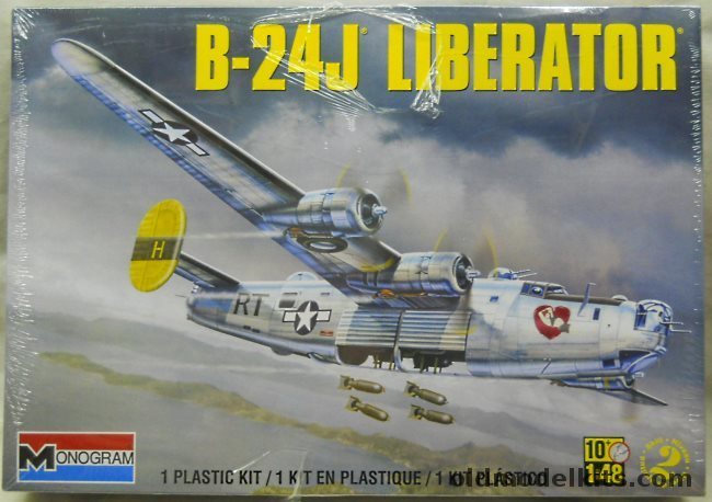 Monogram 1/48 Consolidated B-24J Liberator - 'Kentucky Belle' 706 BS 446 BG 8th Air Force Bungay England / 'Patches' 756 BS 459 BG 15th Air Force Cerignola Italy 1944, 85-5629 plastic model kit